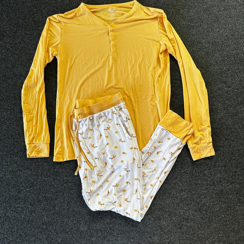 Bubble Baby Bamboo Pajama Set Women SM Yellow Koi Fish Henley Joggers BB-013